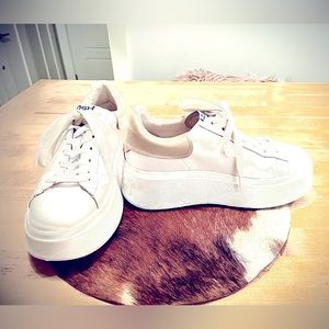Ash platform sneakers, white with beige accent. Leather, size 7, like new